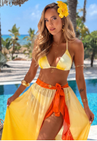 Souprava kostium kąpielowy bikini i pareo z falbankami Aloha Sunset żółto-oranžový