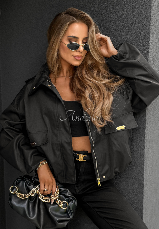 Kr&aacute;tk&aacute; bunda bomber s kapuc&iacute; Street Chic čern&aacute;