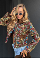 Krátká Bunda w kwiaty z kołnierzykiem Floral Charm hnědá