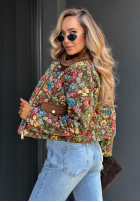 Krátká Bunda w kwiaty z kołnierzykiem Floral Charm hnědá