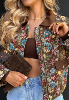Krátká Bunda w kwiaty z kołnierzykiem Floral Charm hnědá