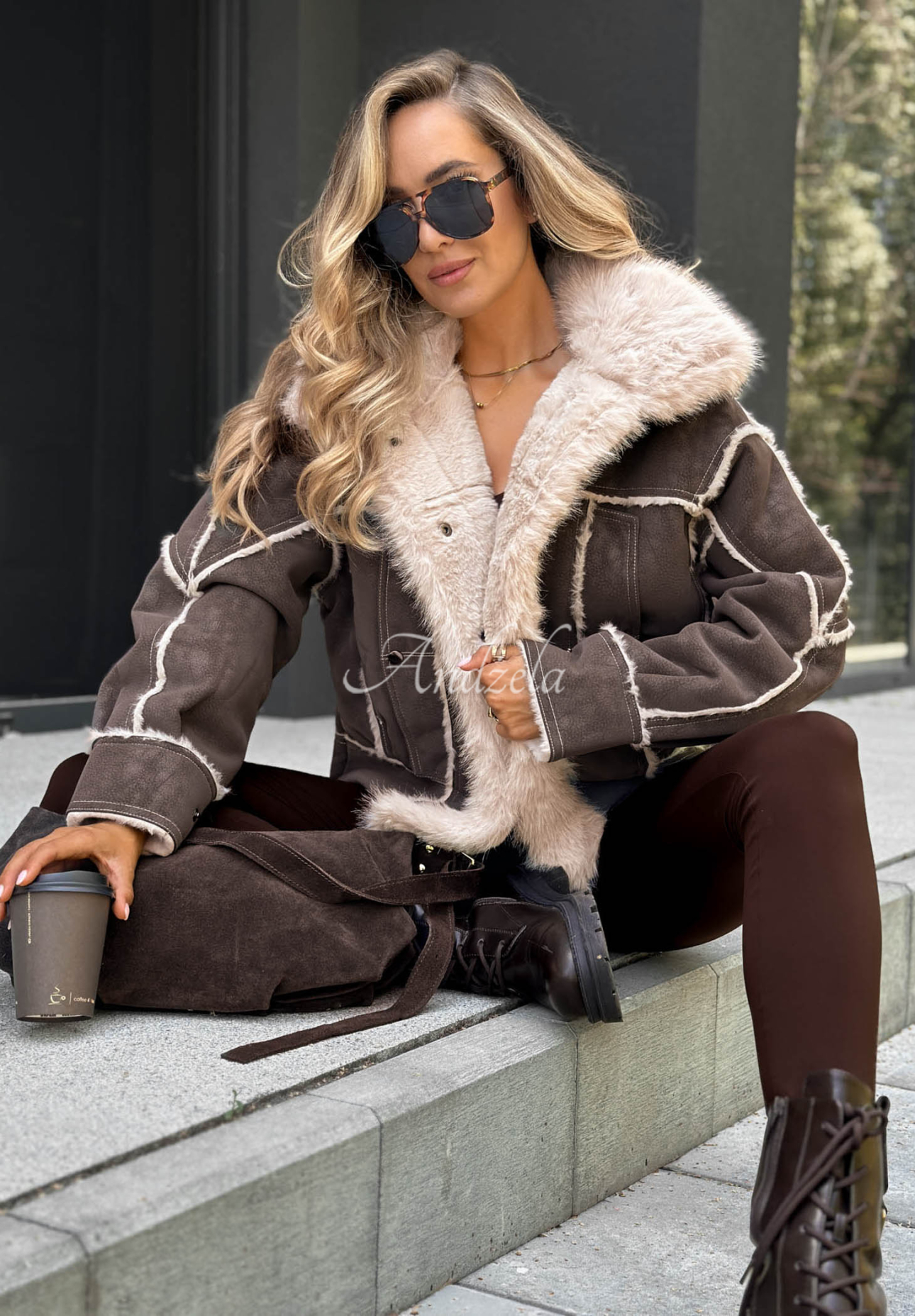 Kožíšková bunda s kožešinou Honey Ember čokoládová