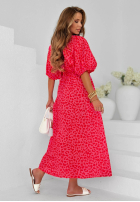 Šaty maxi z bufkami w panterkę Tropic Soul fuchsiová