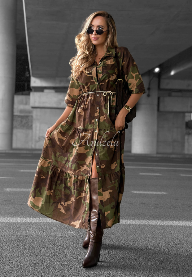Ko&scaron;ilov&eacute; maxi &scaron;aty s vol&aacute;ny z bavlny moro Verde Vibe khaki