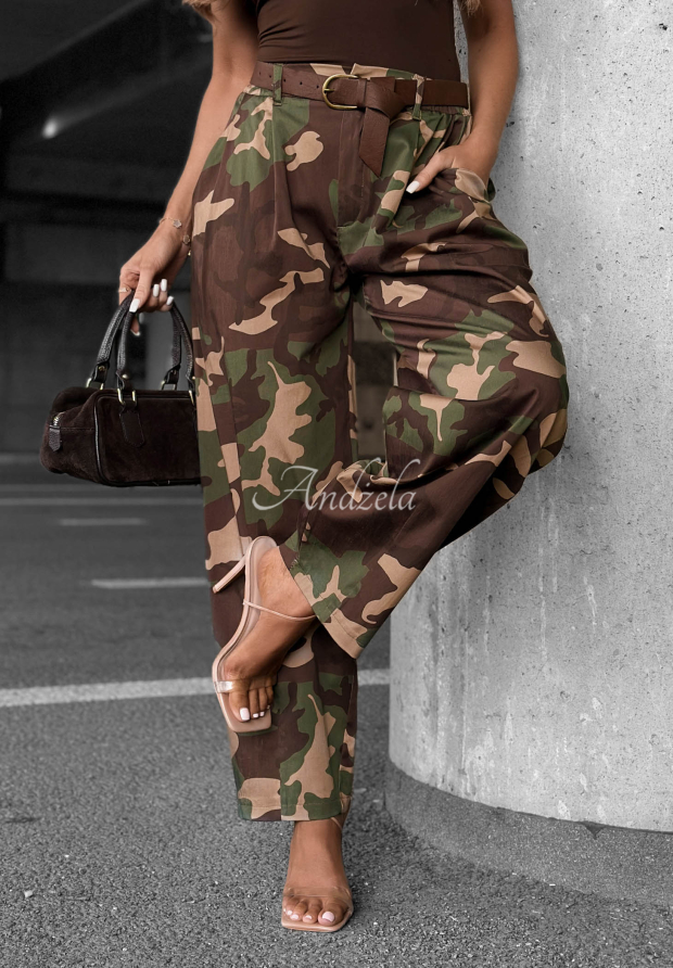 L&aacute;tkov&eacute; balloon kalhoty z lyocellu moro Camo Charm khaki