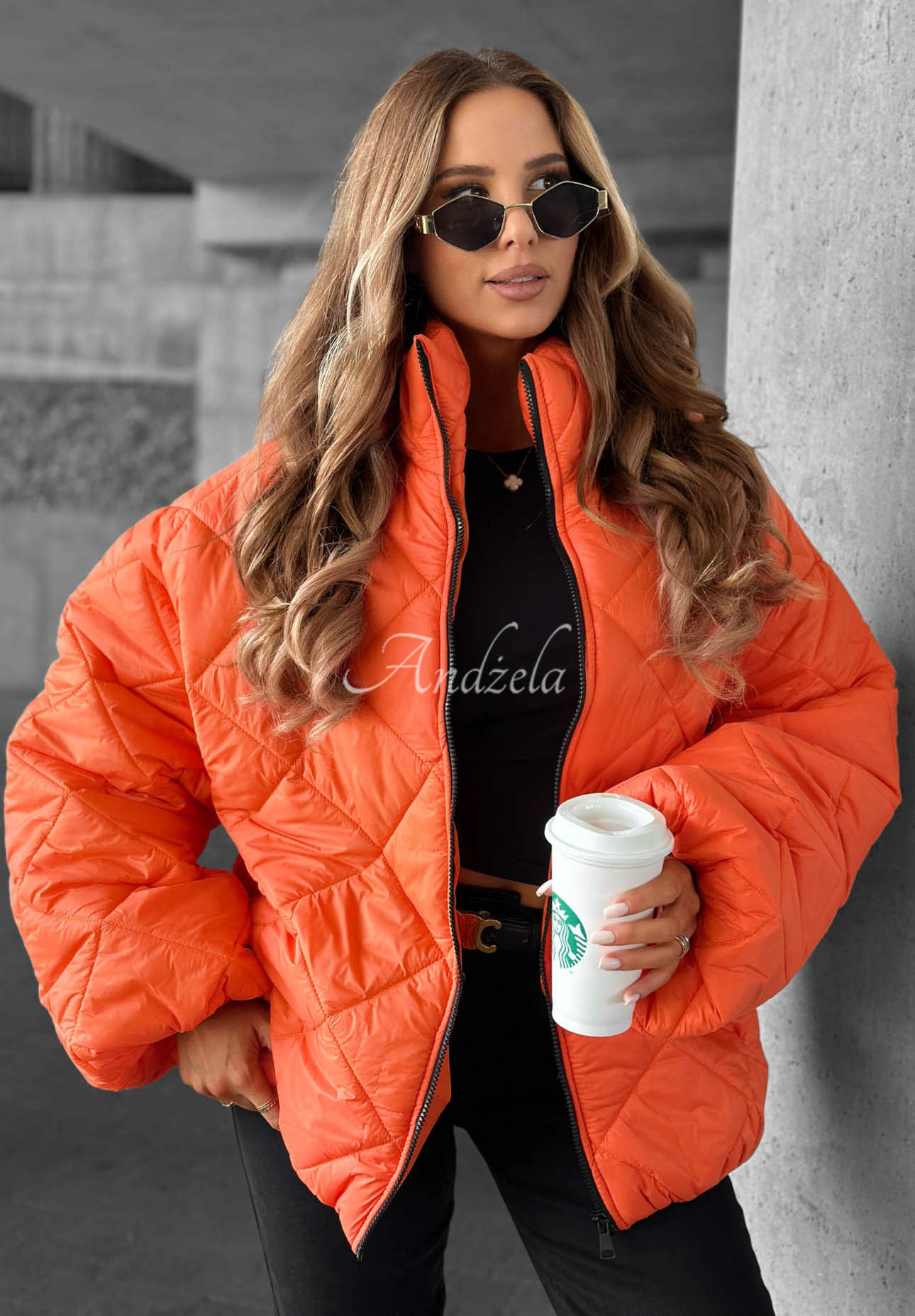 Krátká prošívaná oversize bunda Fall Favorites oranžová