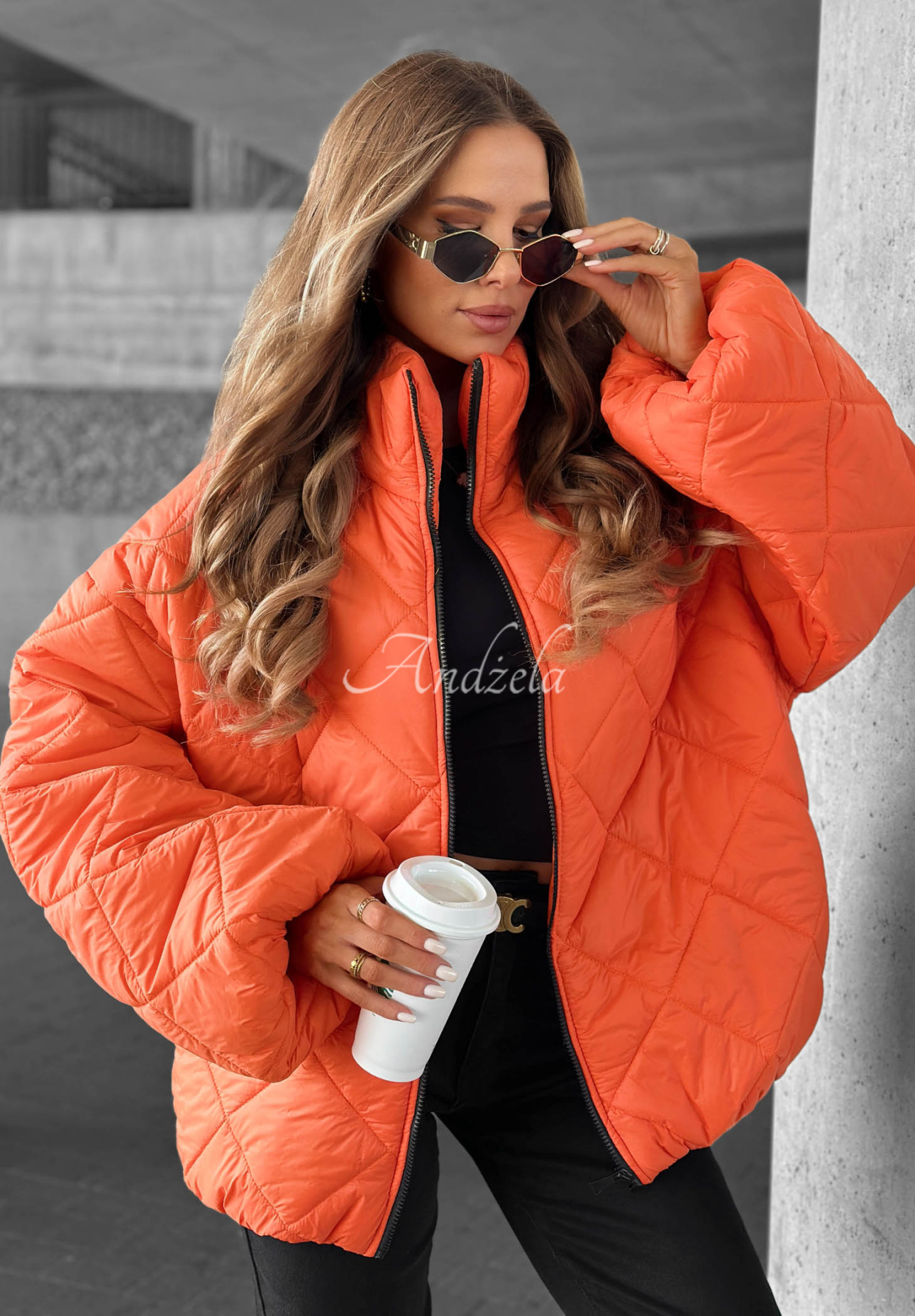 Krátká prošívaná oversize bunda Fall Favorites oranžová