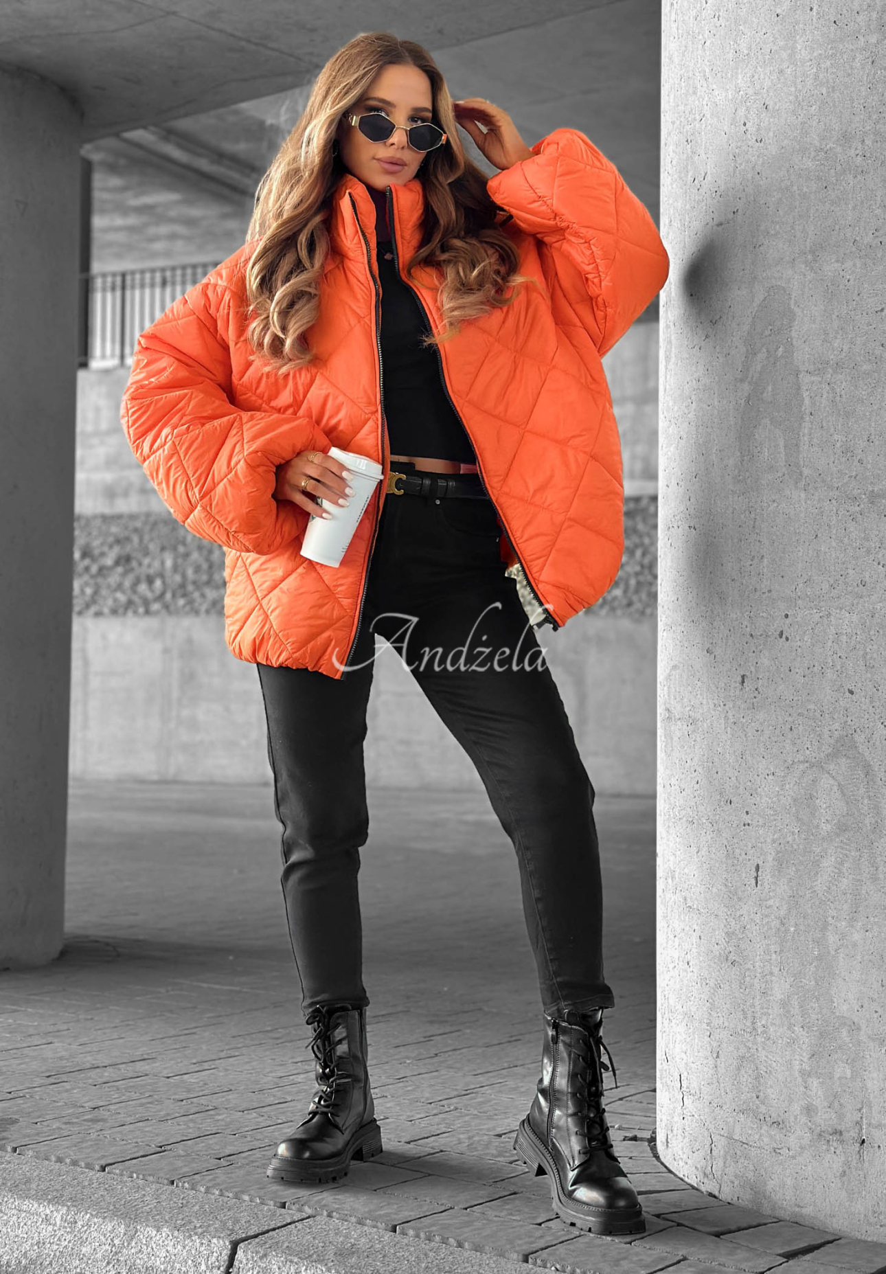 Krátká prošívaná oversize bunda Fall Favorites oranžová