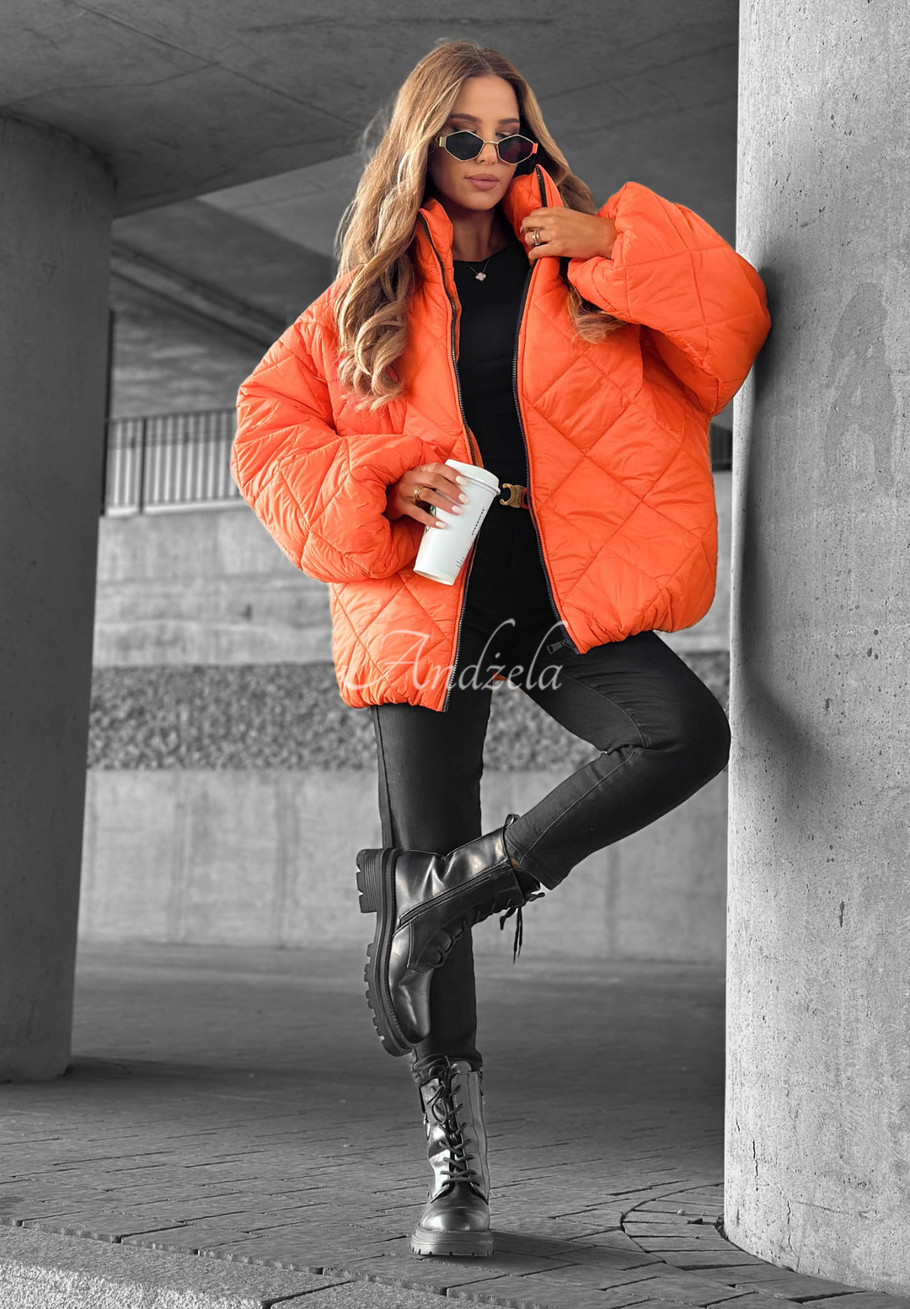 Krátká prošívaná oversize bunda Fall Favorites oranžová