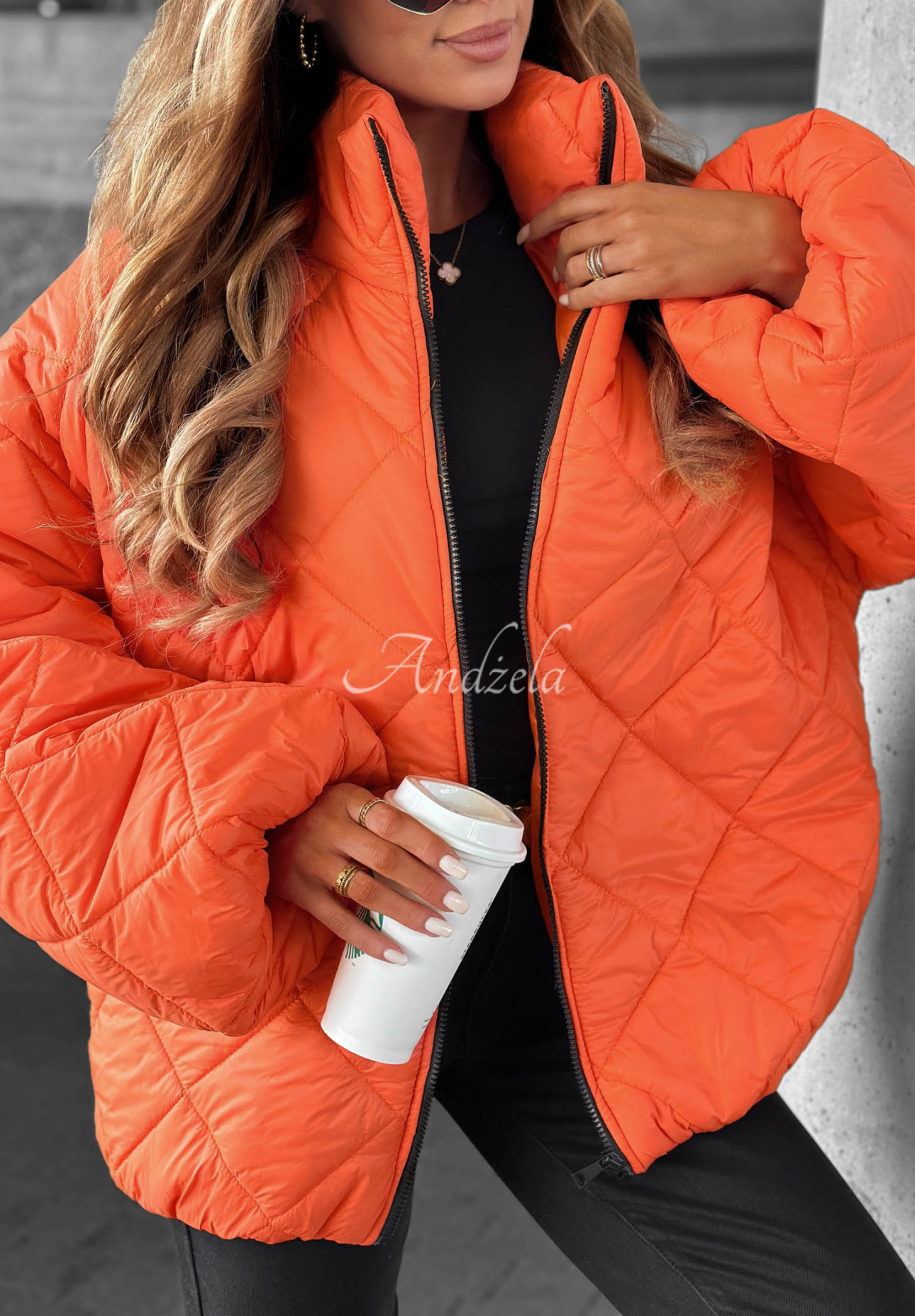 Krátká prošívaná oversize bunda Fall Favorites oranžová