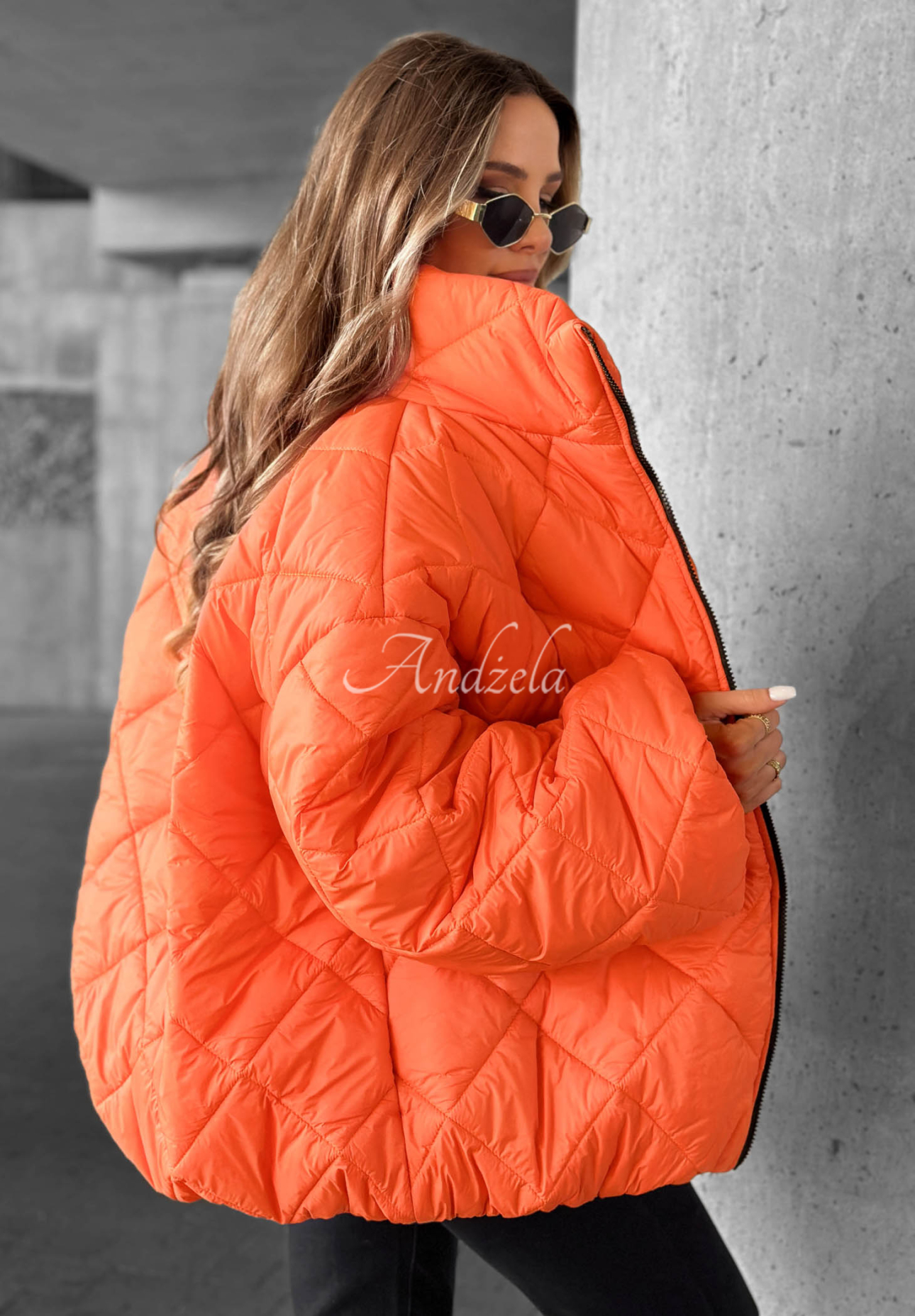 Krátká prošívaná oversize bunda Fall Favorites oranžová