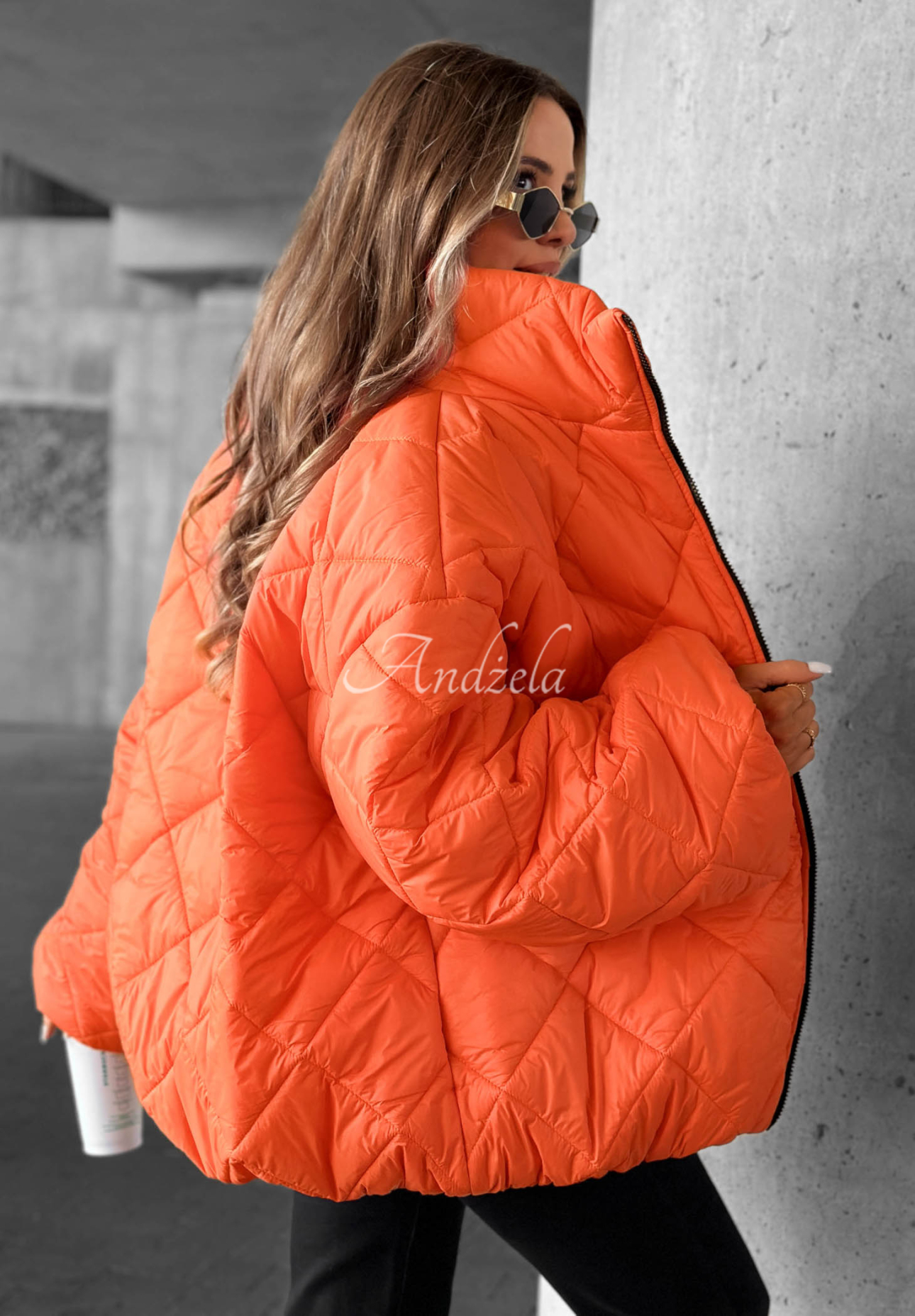 Krátká prošívaná oversize bunda Fall Favorites oranžová
