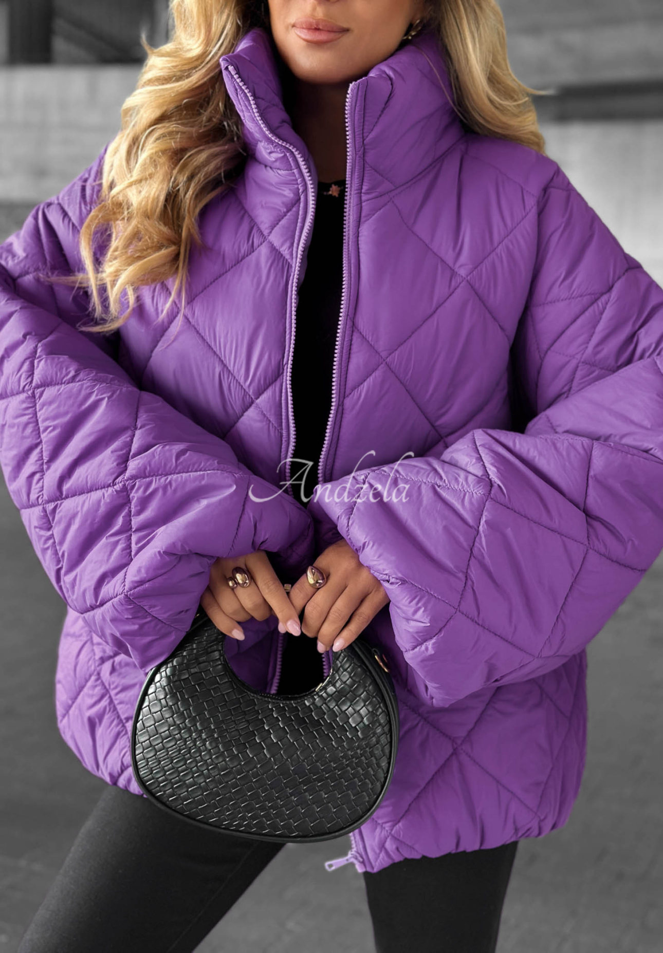 Krátká prošívaná oversize bunda Fall Favorites fialová