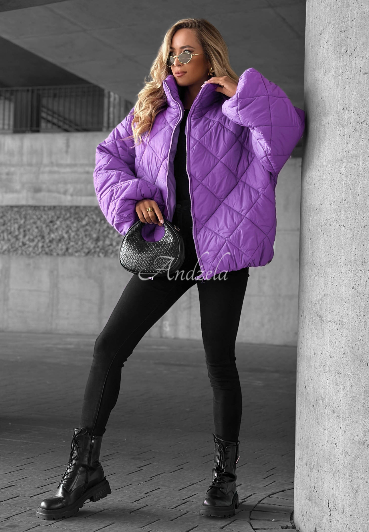 Krátká prošívaná oversize bunda Fall Favorites fialová