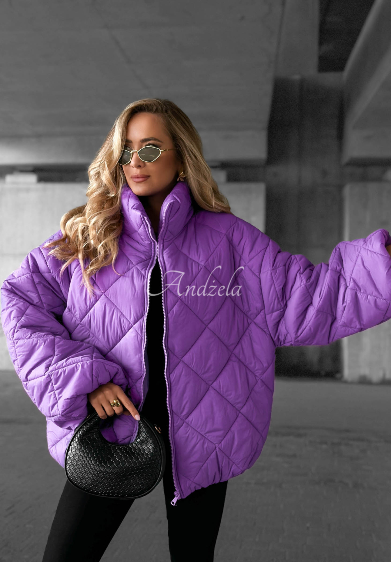 Krátká prošívaná oversize bunda Fall Favorites fialová