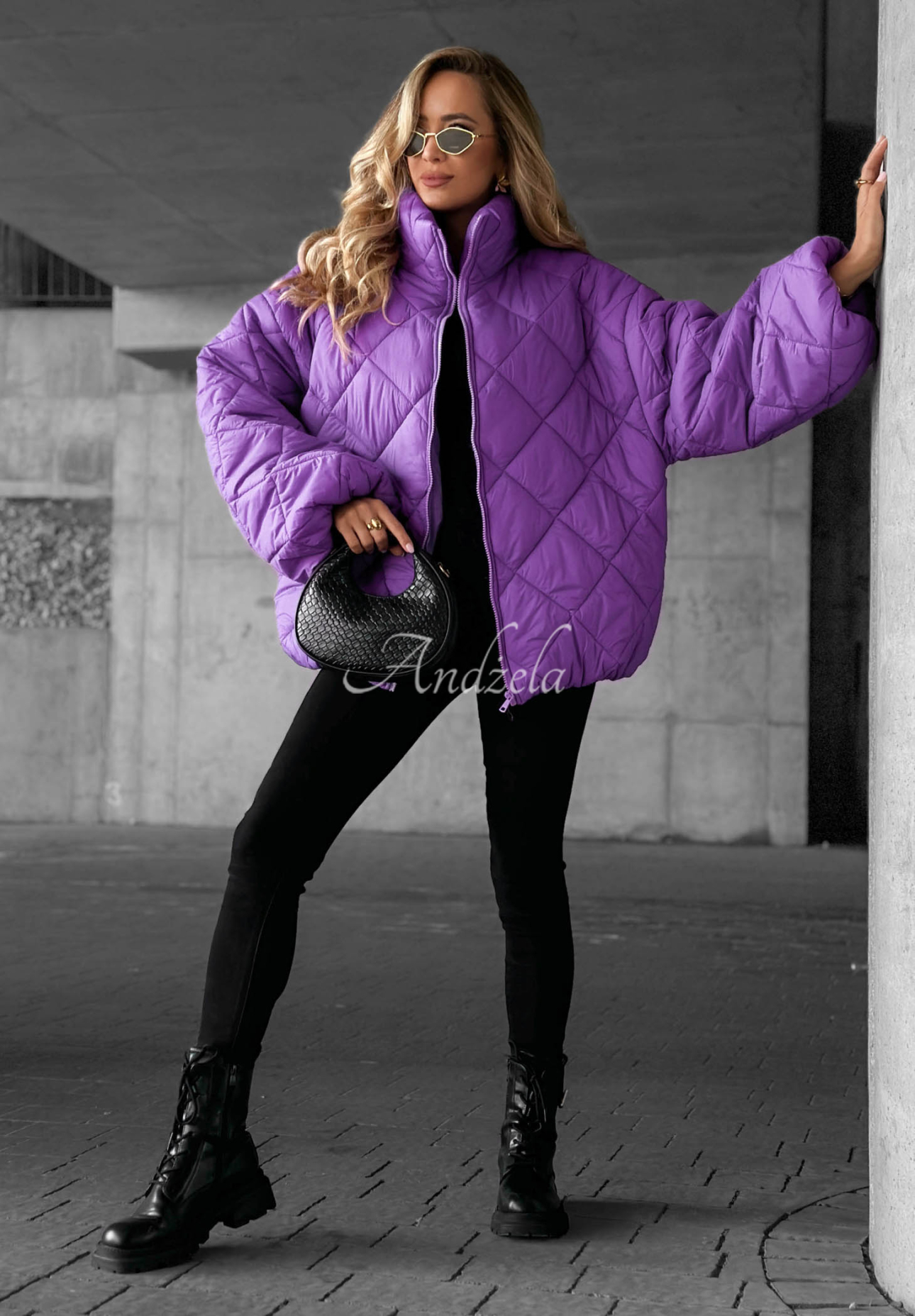 Krátká prošívaná oversize bunda Fall Favorites fialová