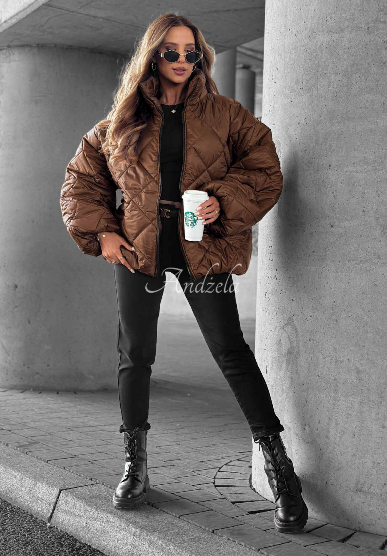 Krátká prošívaná oversize bunda Fall Favorites čokoládová