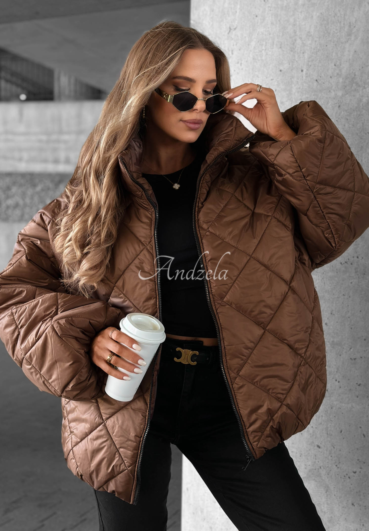 Krátká prošívaná oversize bunda Fall Favorites čokoládová