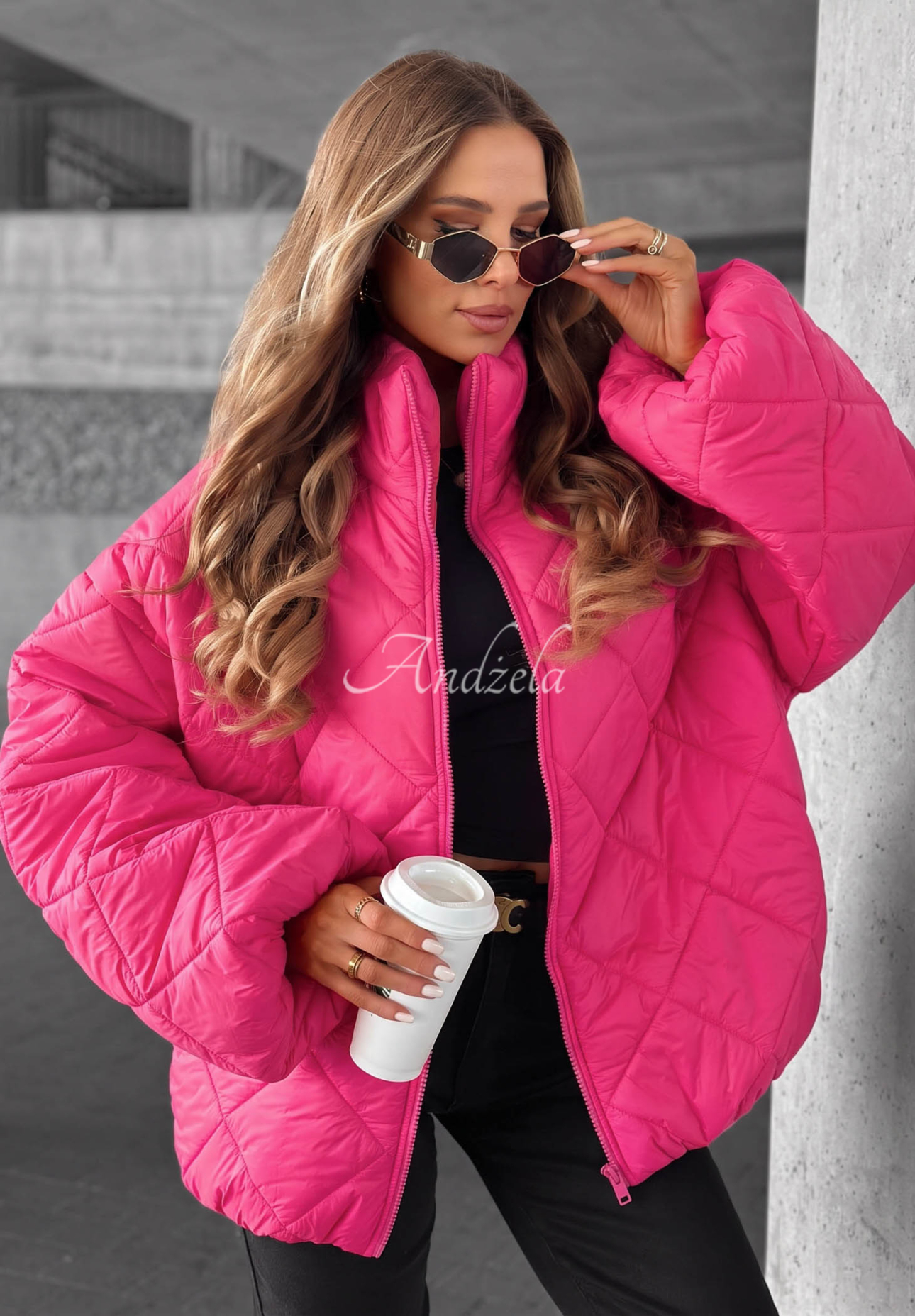 Krátká prošívaná oversize bunda Fall Favorites růžová