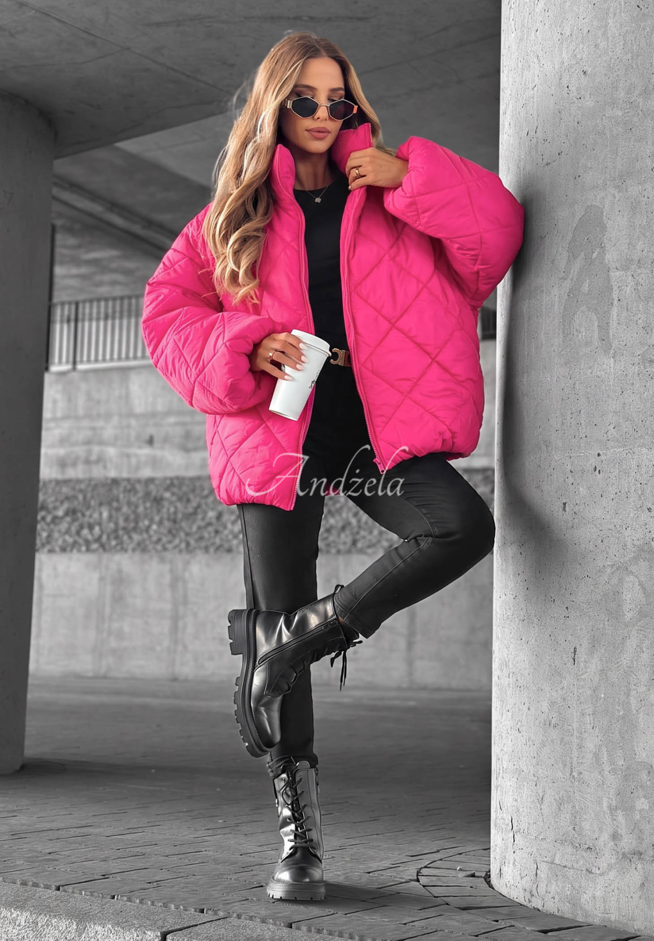 Krátká prošívaná oversize bunda Fall Favorites růžová