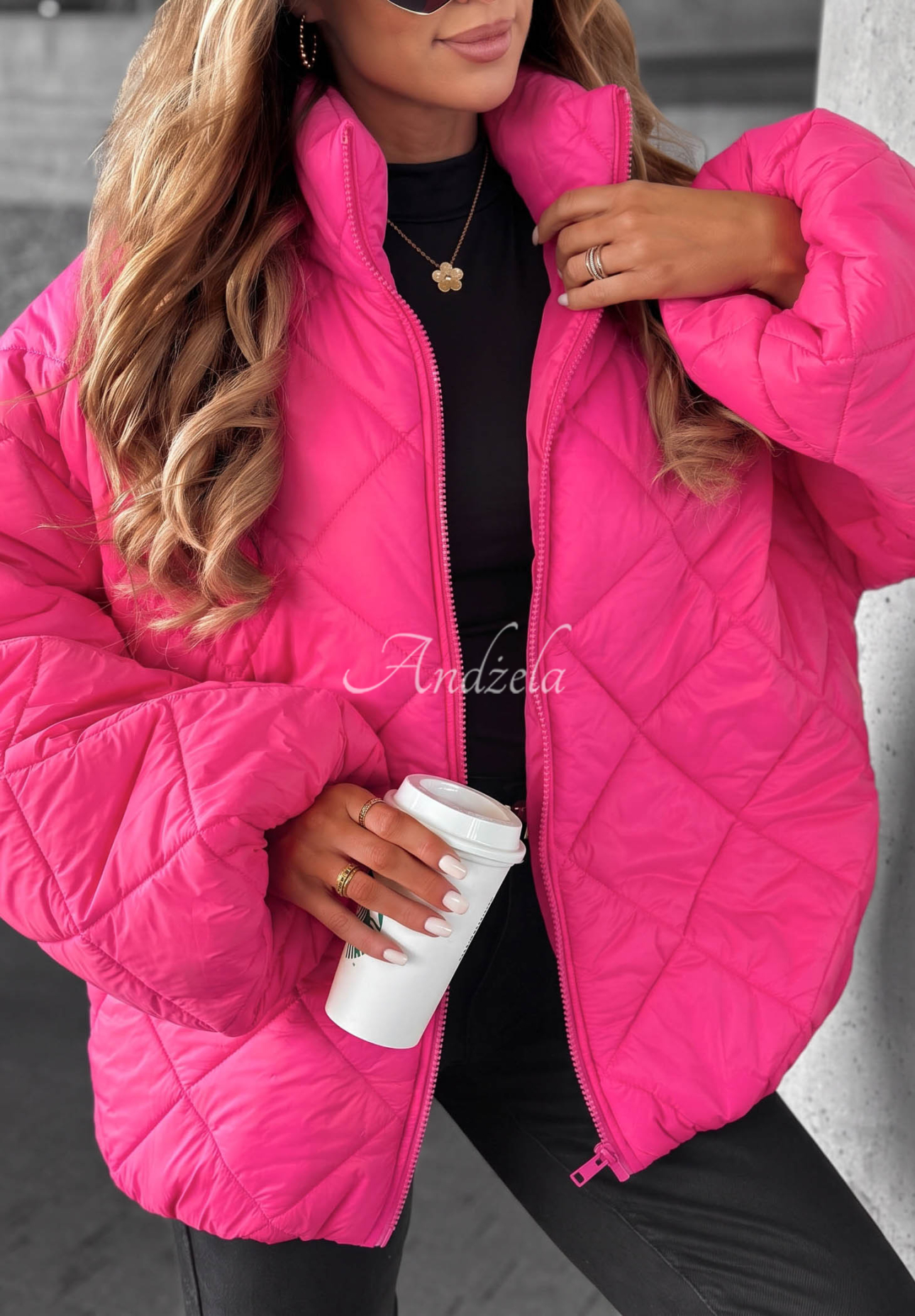 Krátká prošívaná oversize bunda Fall Favorites růžová