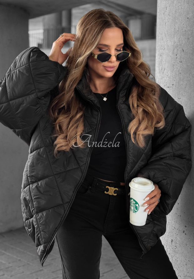 Kr&aacute;tk&aacute; pro&scaron;&iacute;van&aacute; oversize bunda Fall Favorites čern&aacute;