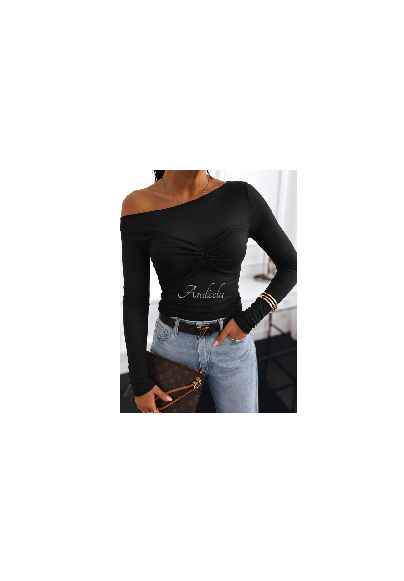 Halenka s řasením a modalem Private Number černá