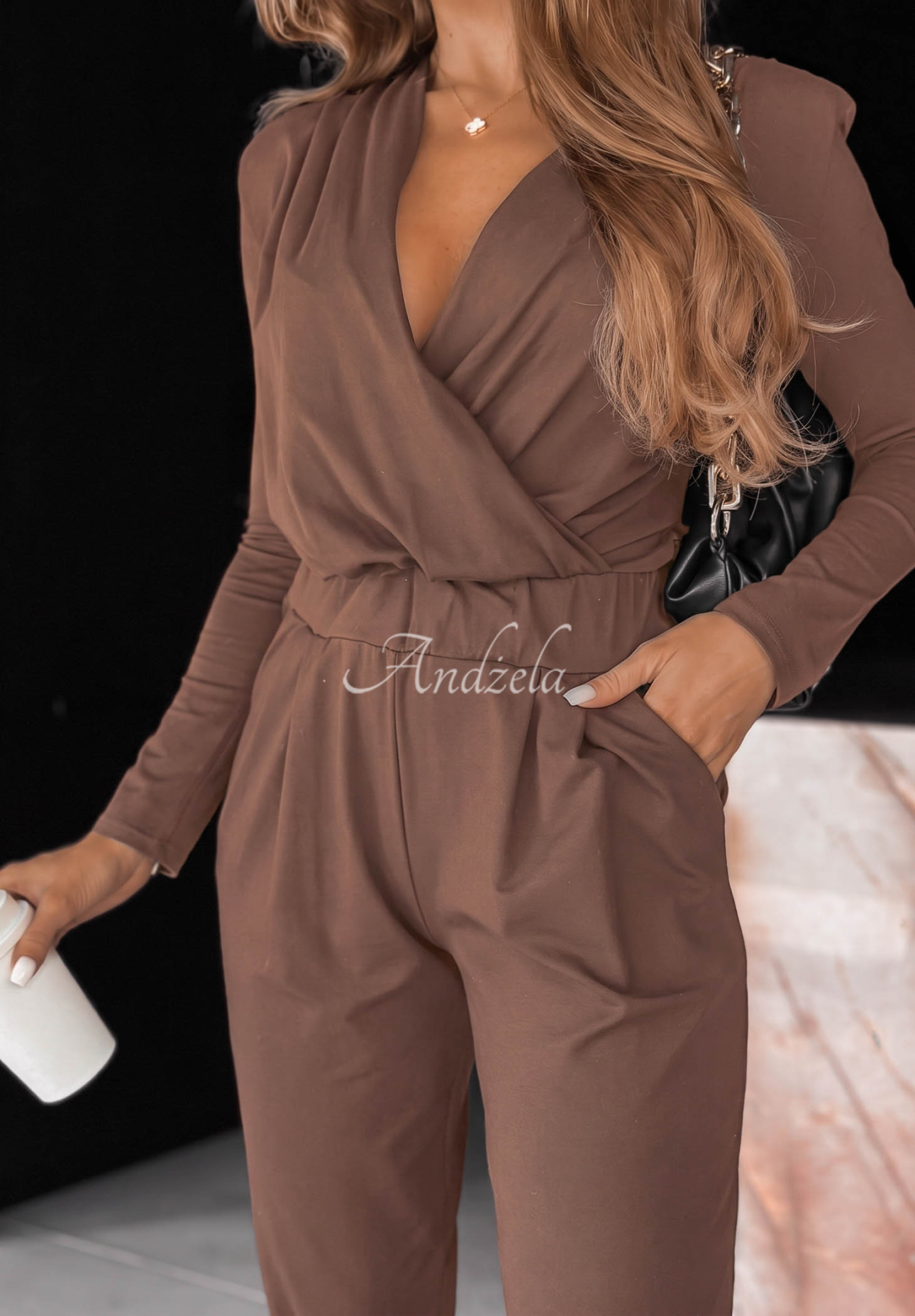 Bavlněný overal s dlouhými rukávy Soft Elegance čokoládový