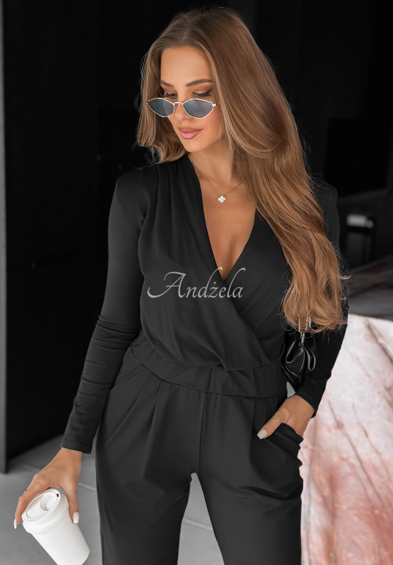 Bavlněný overal s dlouhým rukávem Soft Elegance Černé
