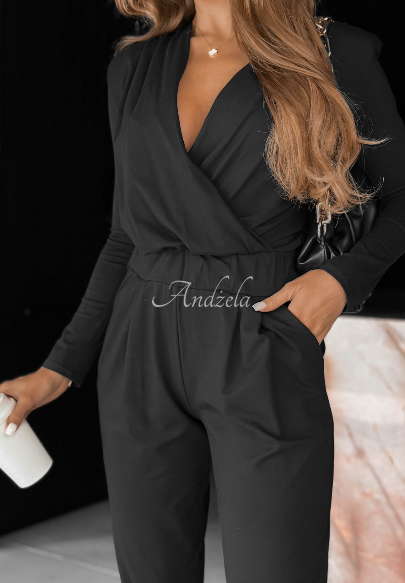 Bavlněný overal s dlouhým rukávem Soft Elegance Černé