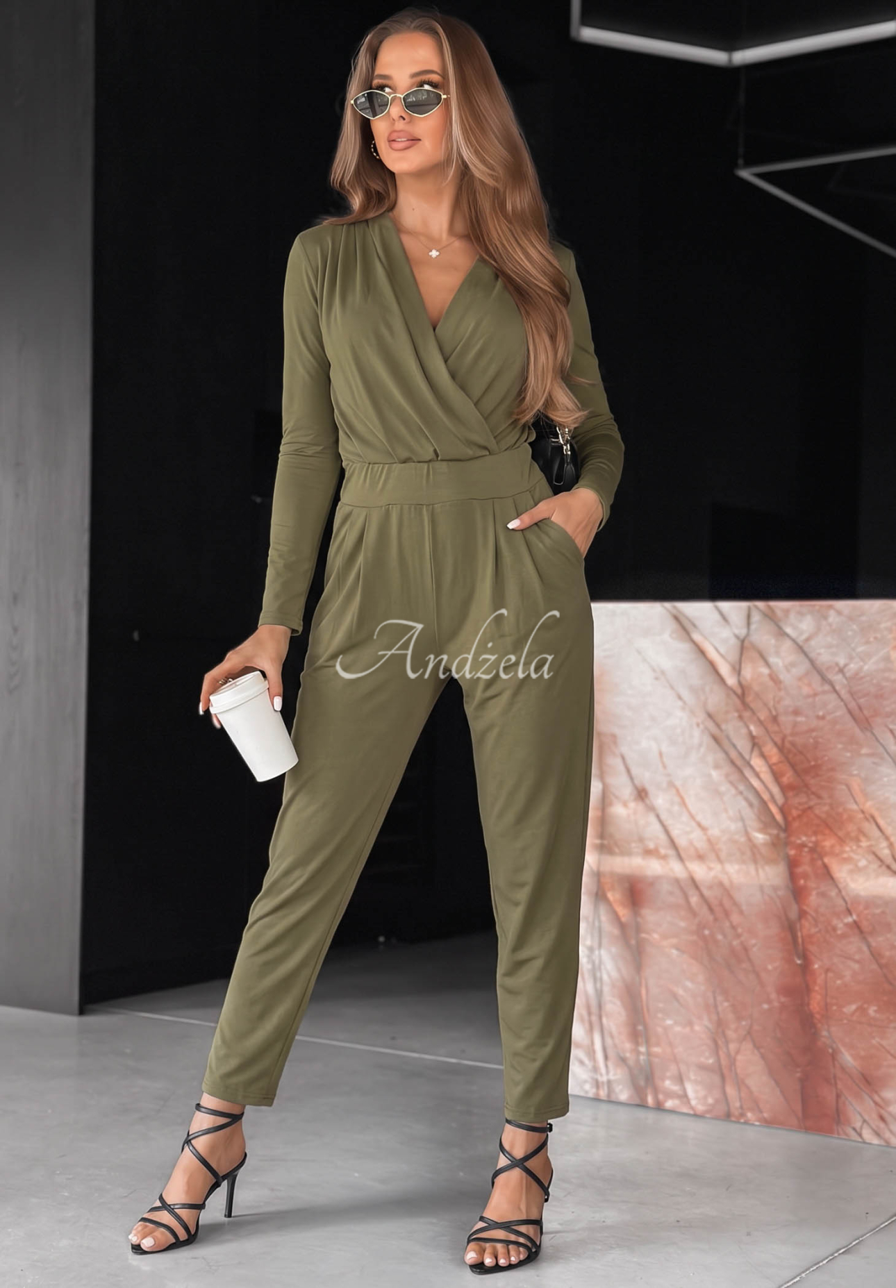 Bavlněný overal s dlouhými rukávy Soft Elegance olivový