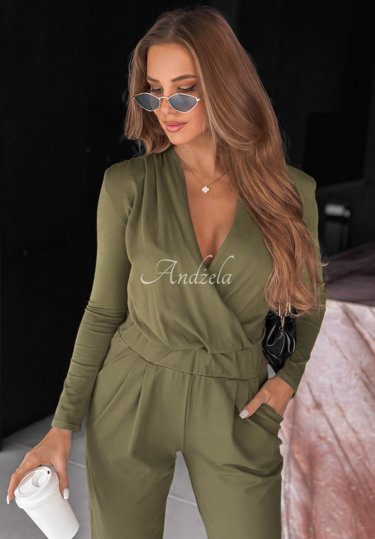 Bavlněný overal s dlouhým rukávem Soft Elegance olivový
