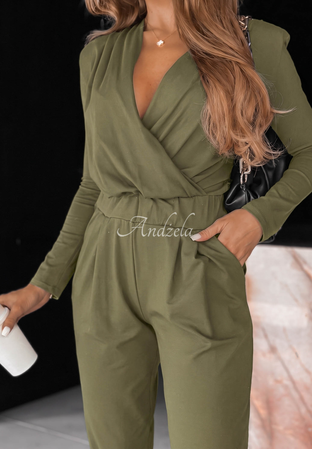 Bavlněný overal s dlouhým rukávem Soft Elegance olivový