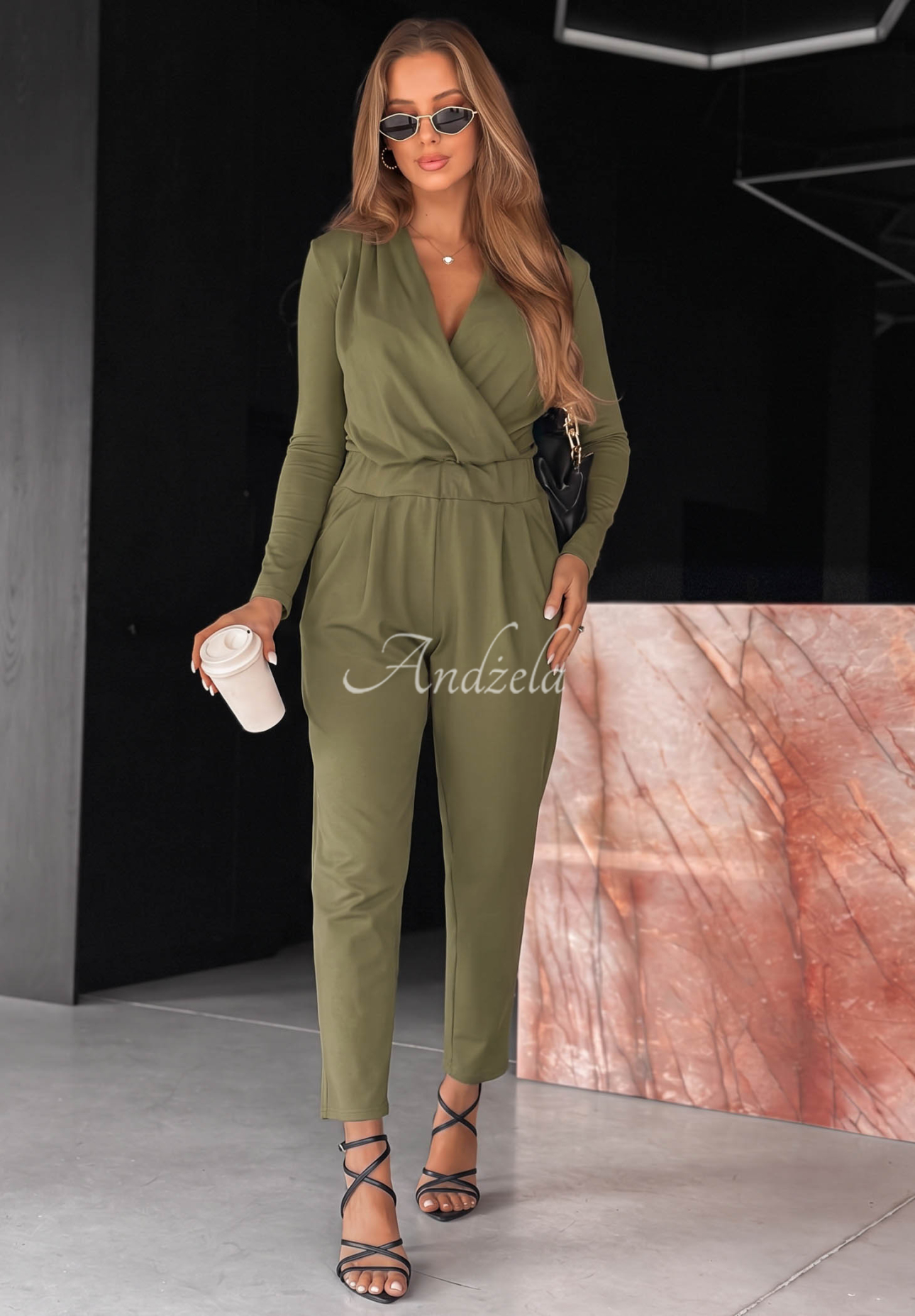 Bavlněný overal s dlouhými rukávy Soft Elegance olivový