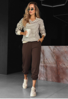 Tepláková souprava Mikina i Kalhoty w pas Hello Weekend béžovo-čokoládový