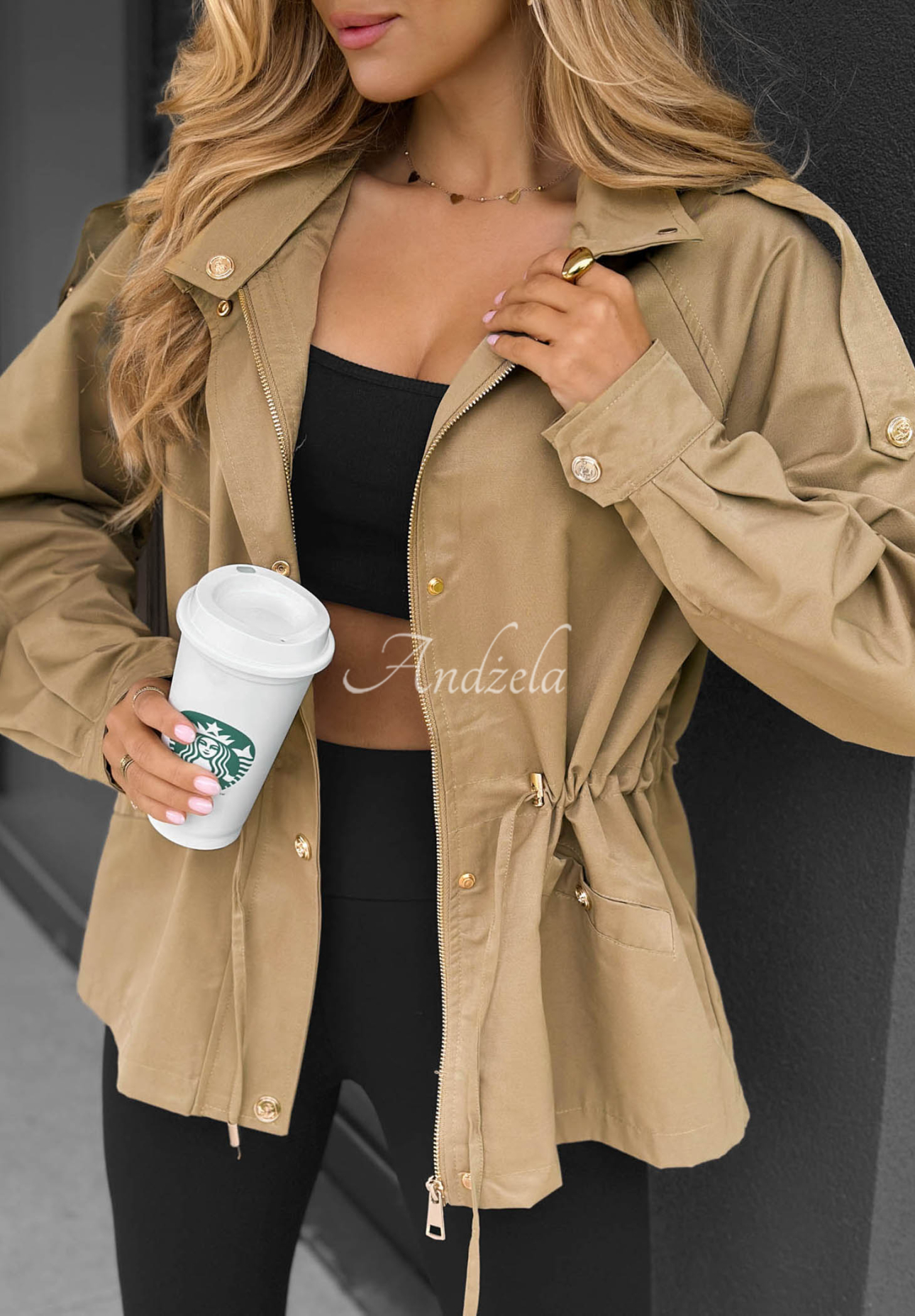 Lehká parka s kapucí Street Glow béžová