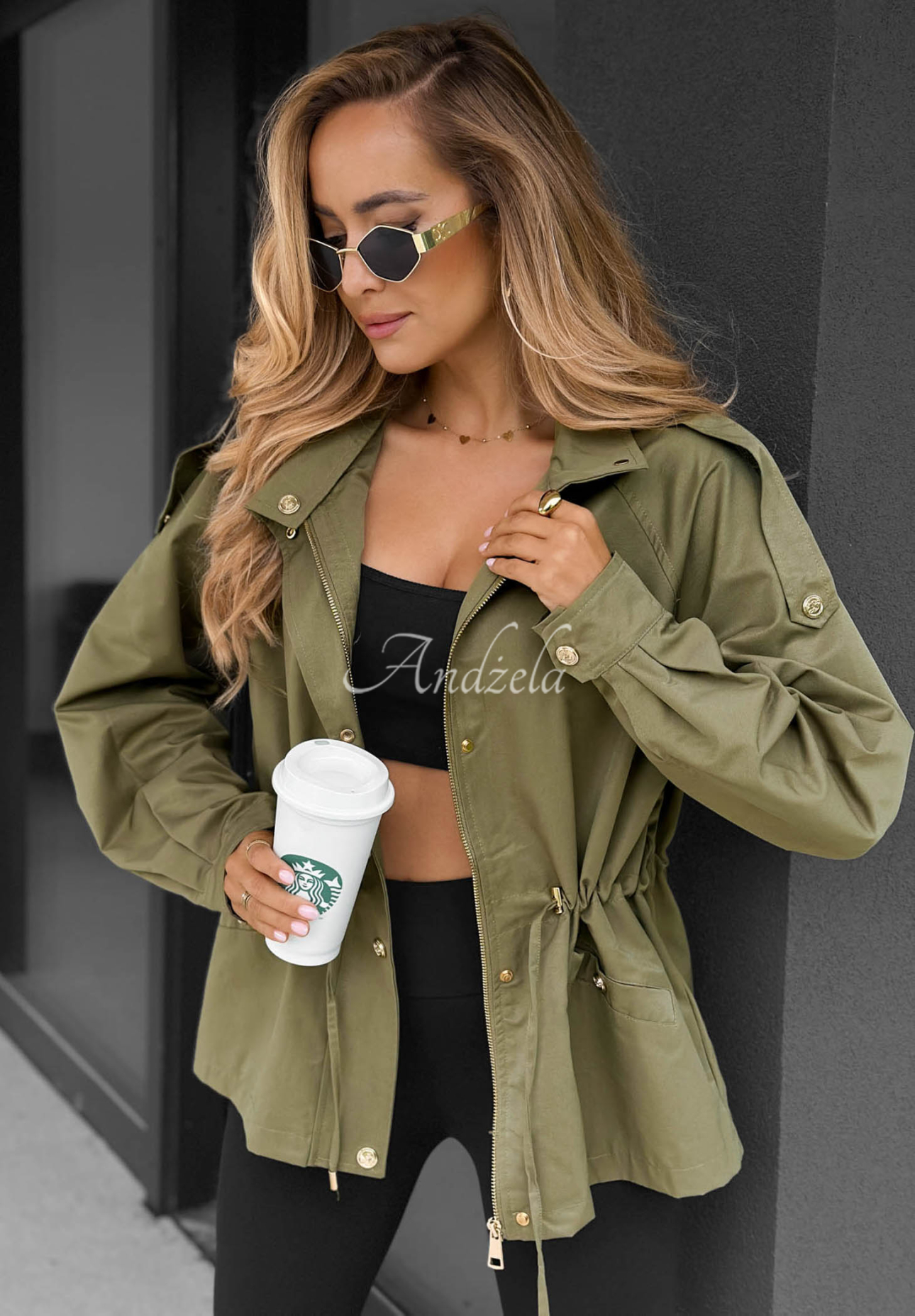 Lehká parka s kapucí Street Glow khaki
