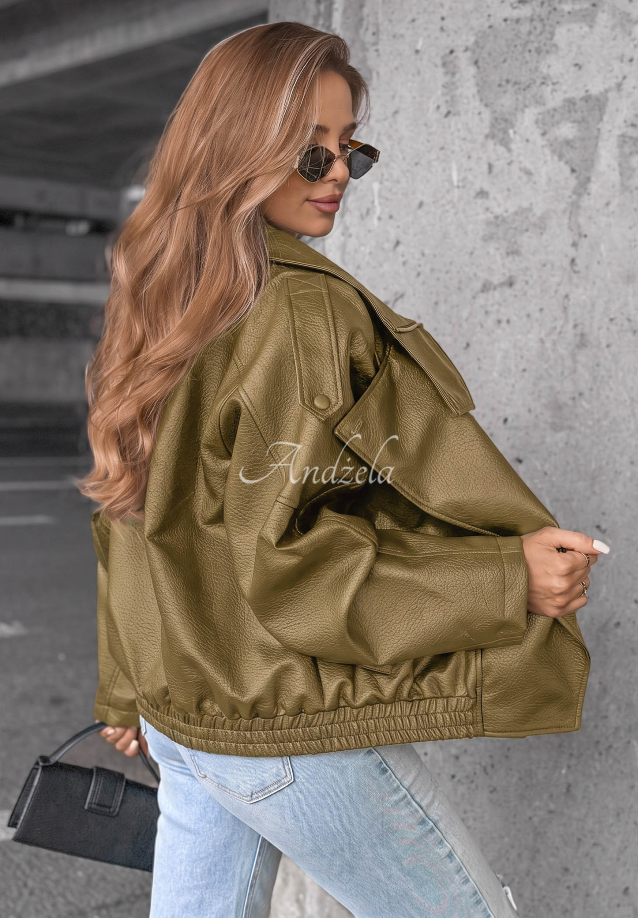 Kožená bunda se stahováním Amber Mood olivová