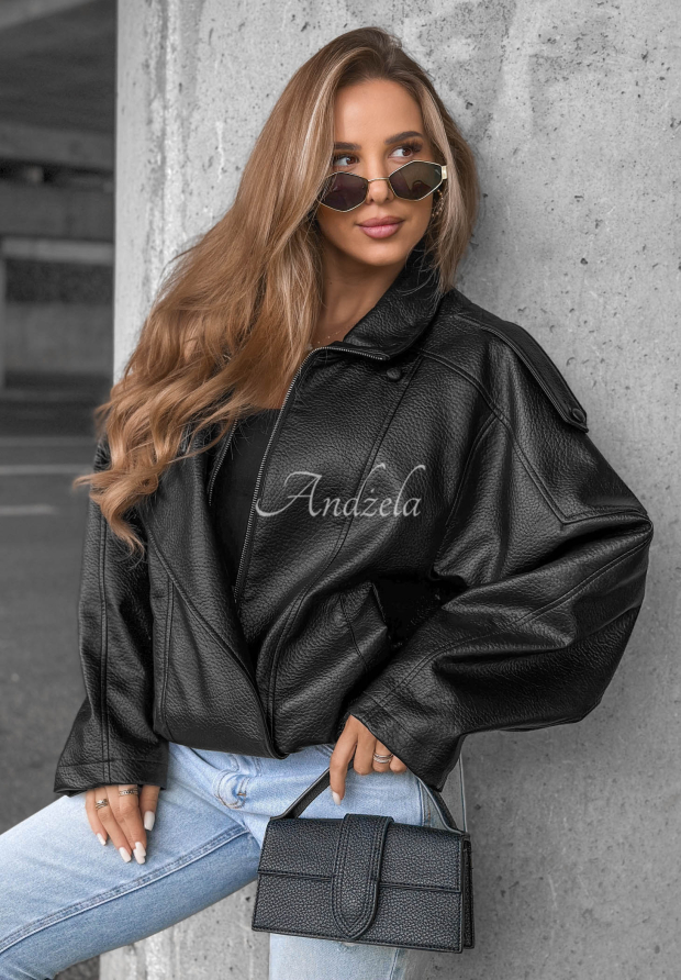 Kožen&aacute; bunda se stahov&aacute;n&iacute;m Amber Mood čern&aacute;