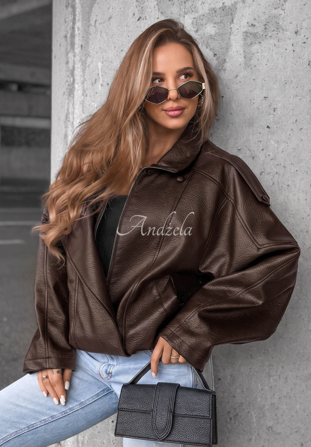 Kožená bunda se stahováním Amber Mood čokoládová