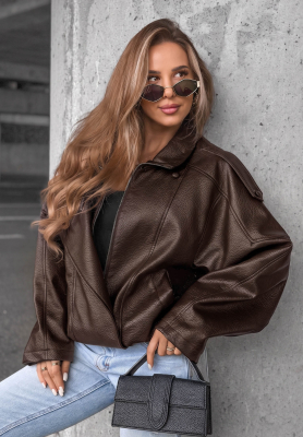 Kožen&aacute; bunda se stahov&aacute;n&iacute;m Amber Mood čokol&aacute;dov&aacute;