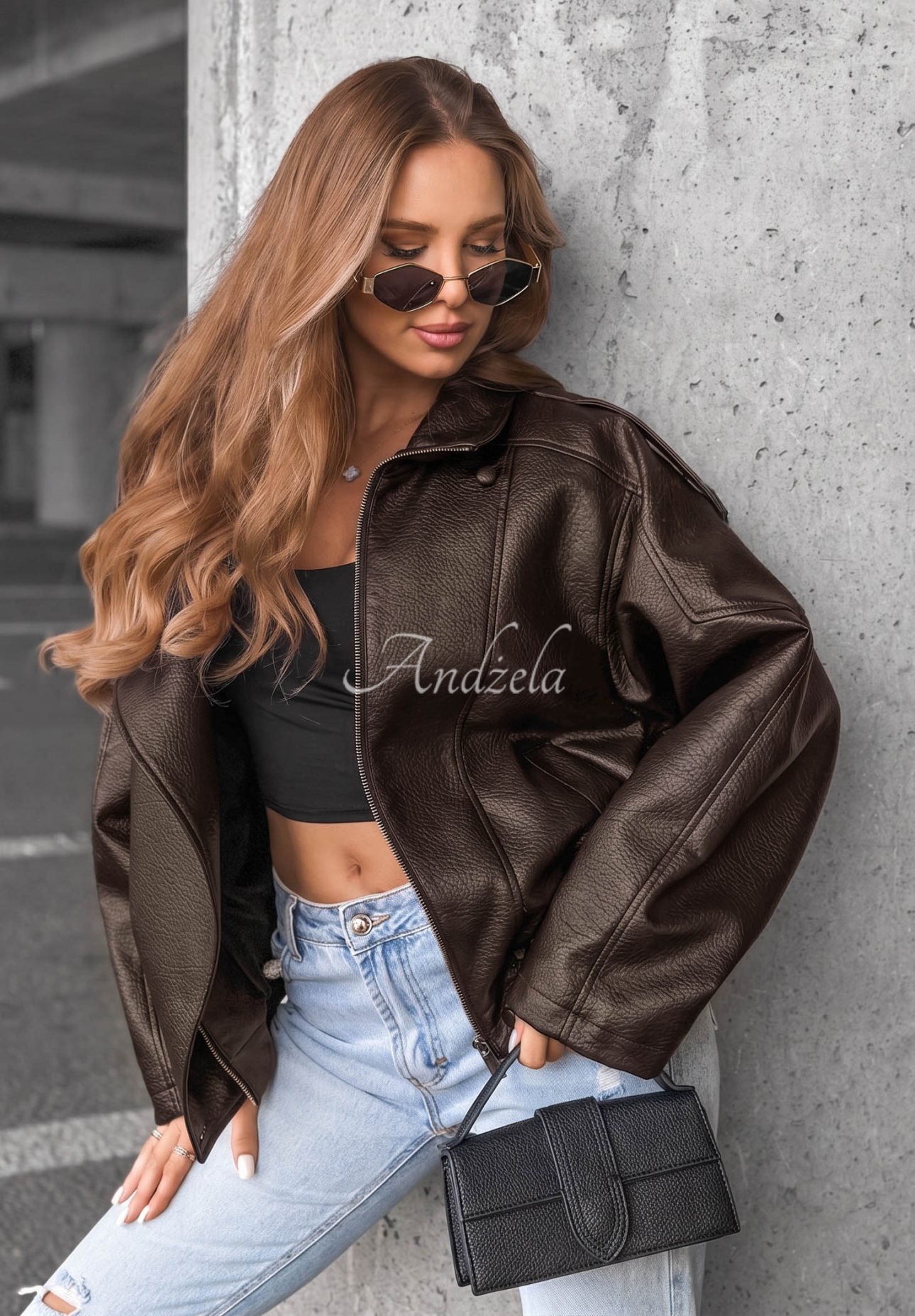Kožená bunda se stahováním Amber Mood čokoládová