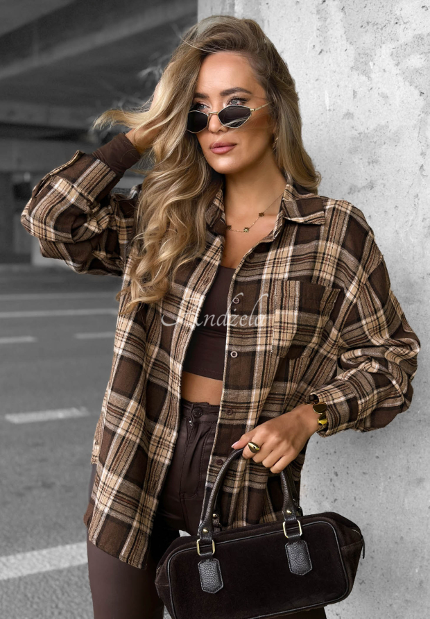 Dlouh&aacute; k&aacute;rovan&aacute; ko&scaron;ile Fall Edit čokol&aacute;dov&aacute;