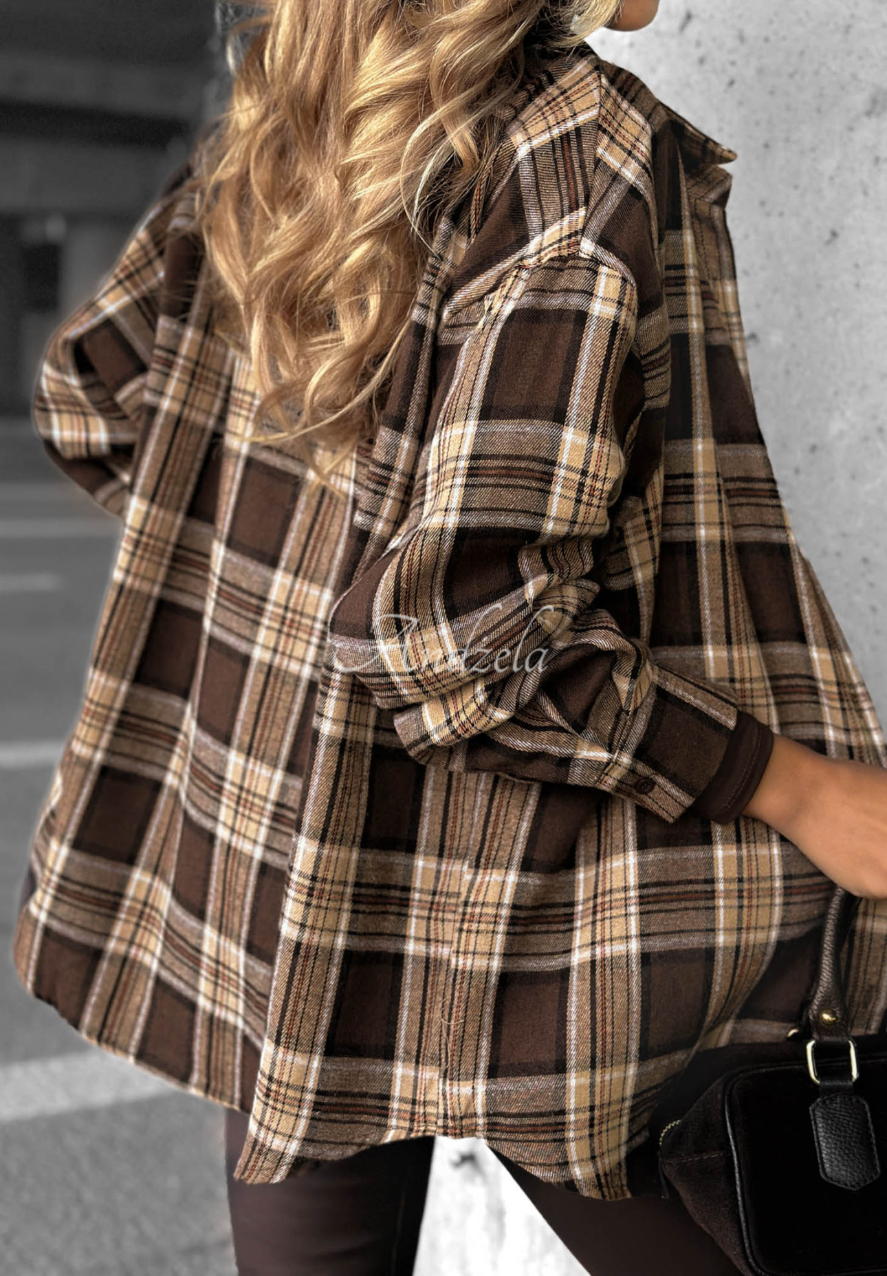 Dlouhá károvaná košile Fall Edit čokoládová