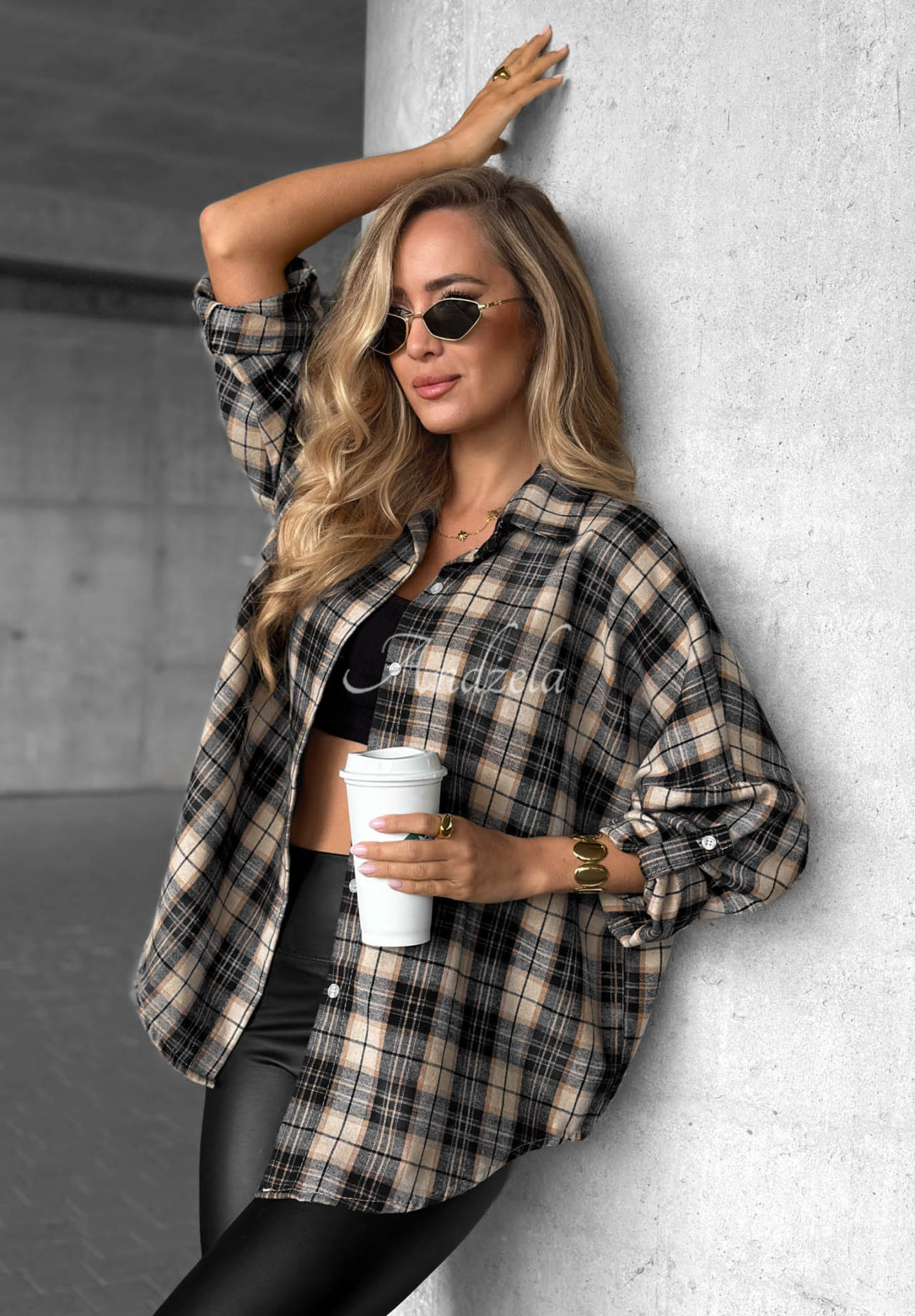 Károvaná košile s bavlnou a viskózou Cozy Edit černá