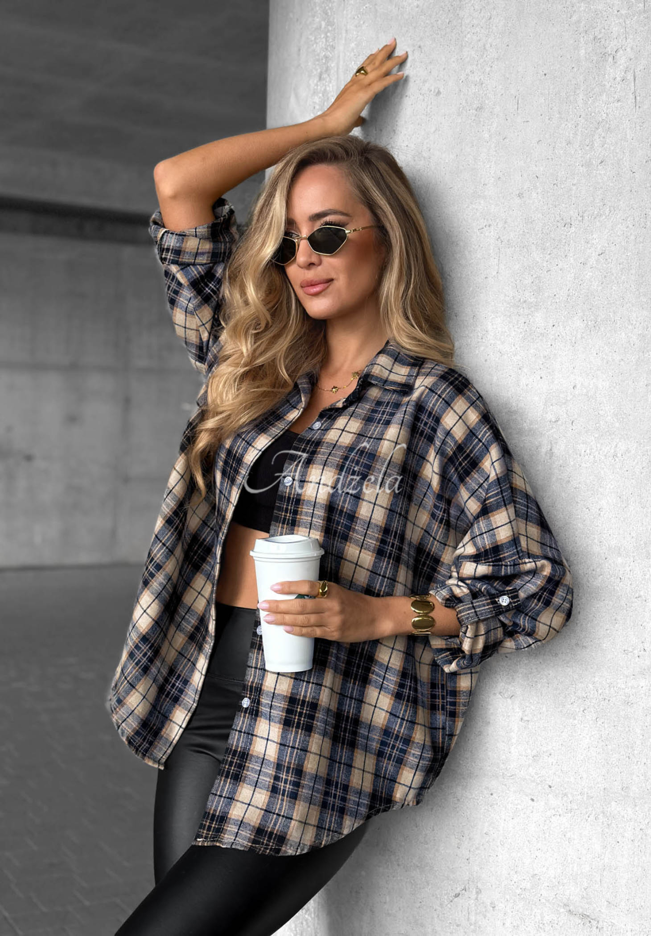 Károvaná košile s bavlnou a viskózou Cozy Edit granátová