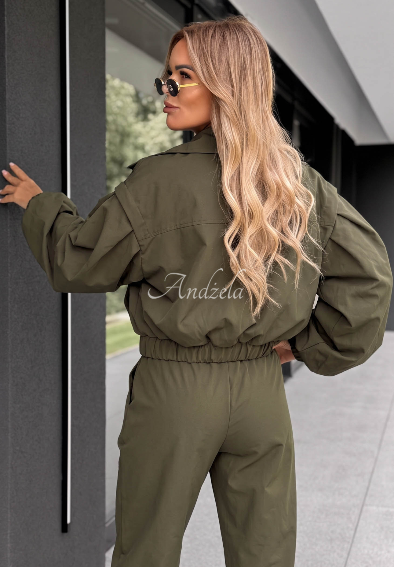 Krátký dvouřadý oversize kabát s límcem Play Your Cards khaki