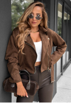 Krátká zamszowa Bunda ramoneska Daily Flow čokoládová