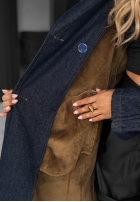 Dlouhý džínový  Kabát trencz z paskiem Autumn Outfits ciemnogranatowy