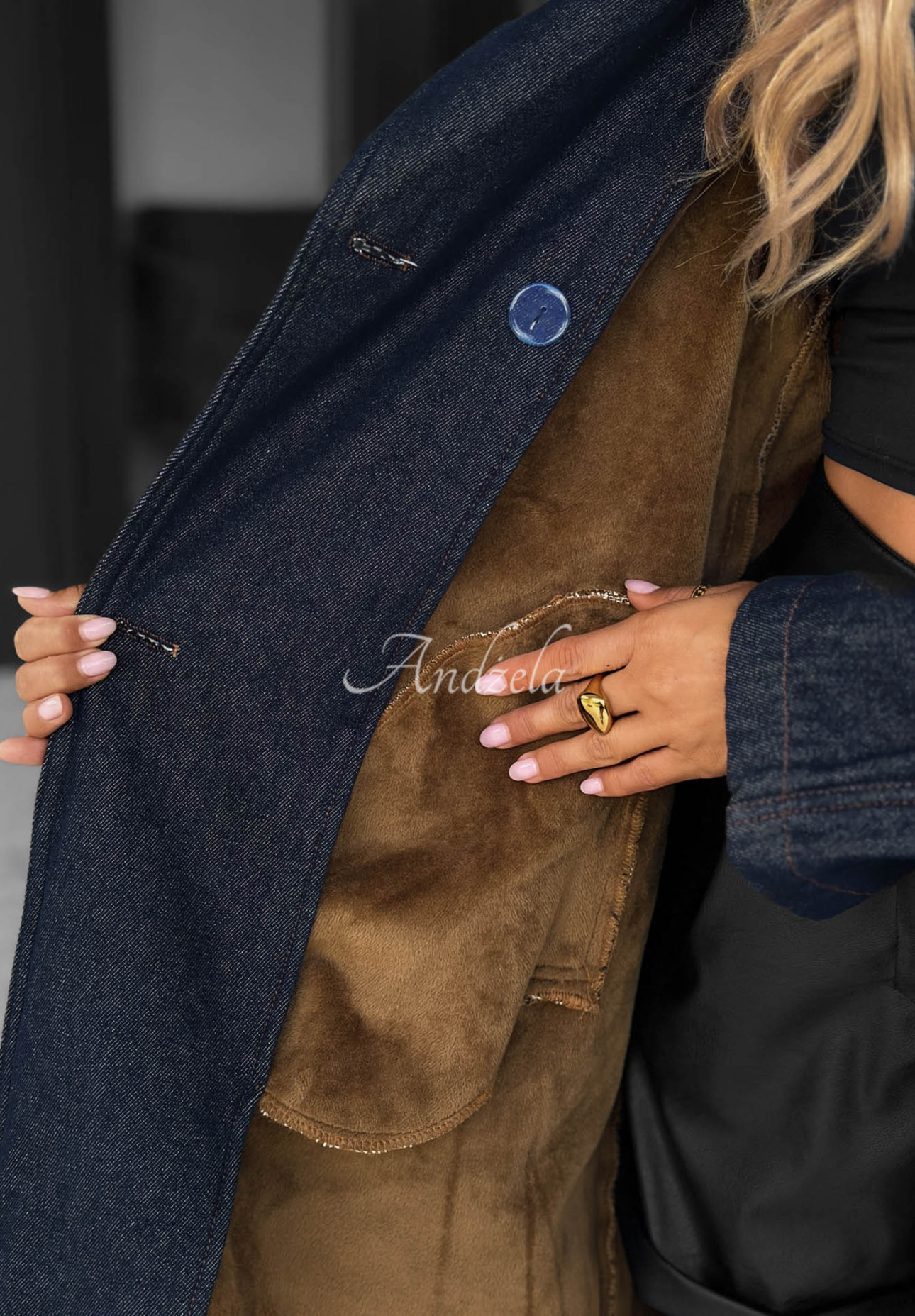 Dlouhý džínový trenčkot s páskem Autumn Outfits tmavě modrý